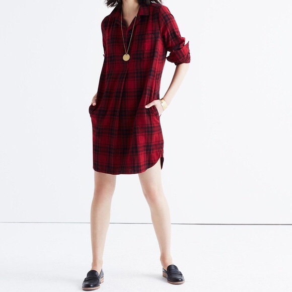 Madewell Dresses & Skirts - Madewell Red Plaid Flannel Shirt Dress